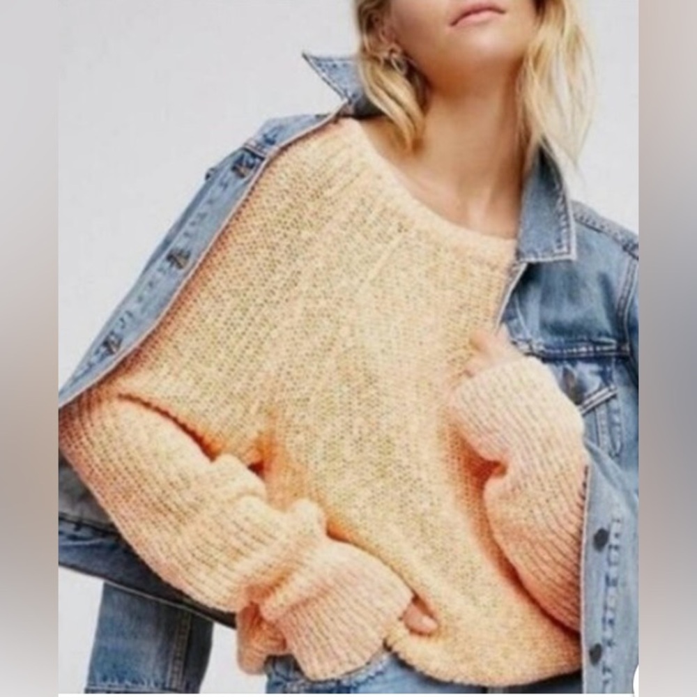 Free People | Electric City Ribbed Sweater Knit Pullover SzXS cotton/linen blend